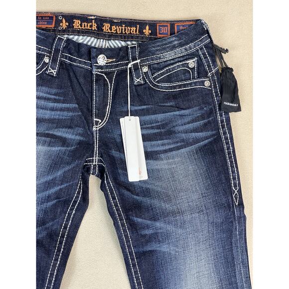 Rock Revival Jeans Womens 30 Blue‎ Sasha Straight Embroidered Low Rise Regular - Picture 2 of 16